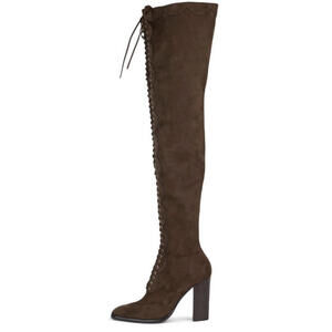 Jeffrey Campbell Olianna Lace Up Brown Suede Thigh High Heel Western Boots US 8
